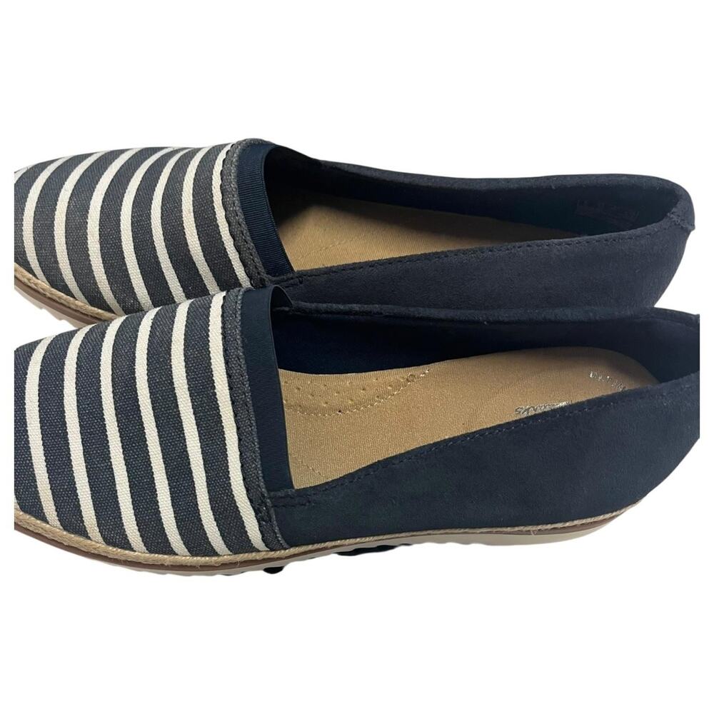 Clarks Shoes Womens 8.5 Blue White Striped Espadrille Slip On Comfort Nautical - Picture 10 of 11